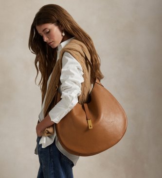 Polo Ralph Lauren Große Schulter­tasche Polo ID aus braunem Kalbsleder