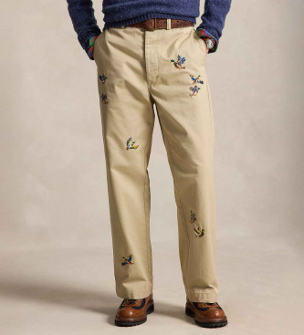 Polo Ralph Lauren Calça Whitman bordada Relaxed Fit bege