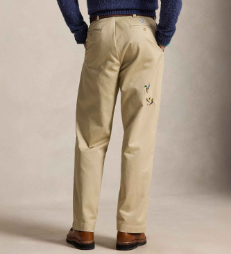 Polo Ralph Lauren Calça Whitman bordada Relaxed Fit bege