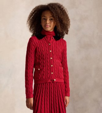 Polo Ralph Lauren Rode gebreide kabeltrui-cardigan van katoen