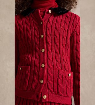 Polo Ralph Lauren Rode gebreide kabeltrui-cardigan van katoen