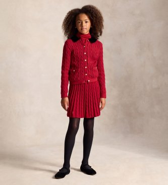 Polo Ralph Lauren Rode gebreide kabeltrui-cardigan van katoen