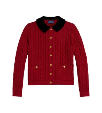 Polo Ralph Lauren Rode gebreide kabeltrui-cardigan van katoen