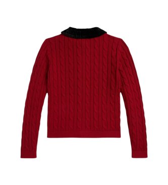Polo Ralph Lauren Rode gebreide kabeltrui-cardigan van katoen