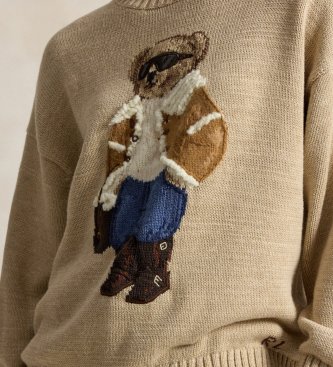 Polo Ralph Lauren Winterpullover mit Polo Bear in Beige