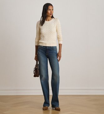 Lauren Ralph Lauren Maglione in punto trecce con bottoni beige