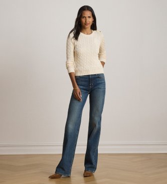Lauren Ralph Lauren Maglione in punto trecce con bottoni beige