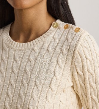 Lauren Ralph Lauren Maglione in punto trecce con bottoni beige