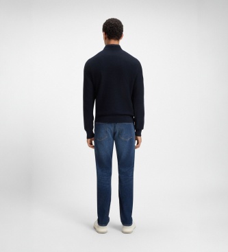 BOSS Gebreide trui met structuur in marineblauw