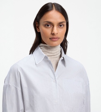 BOSS Wit, blauw gestreept Bernie-shirt