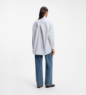 BOSS Wit, blauw gestreept Bernie-shirt