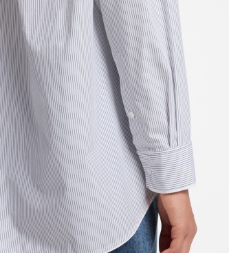 BOSS Wit, blauw gestreept Bernie-shirt