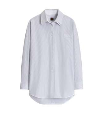 BOSS Wit, blauw gestreept Bernie-shirt