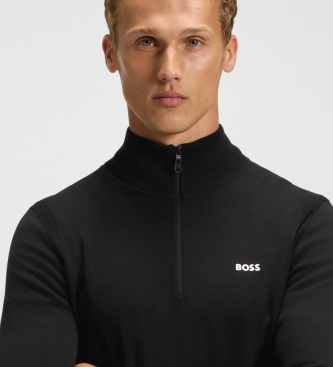 BOSS Svart halvzip-tröja med polokrage