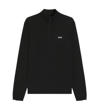 BOSS Svart halvzip-tröja med polokrage