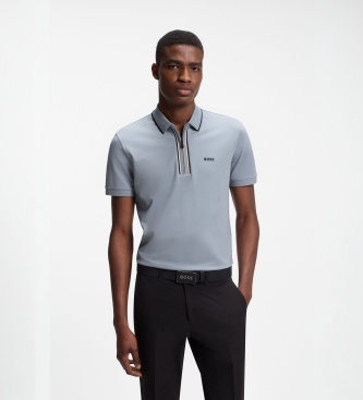 BOSS Polo com zíper Philix GOC cinza