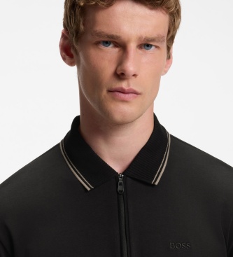 BOSS Polo plissê de manga comprida preto