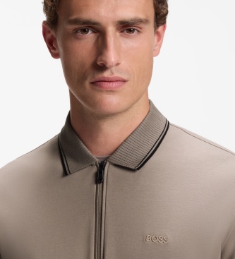BOSS Polo Plissé de manga longa marrom