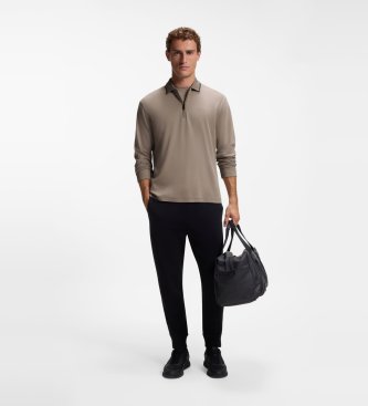 BOSS Polo Plissé de manga longa marrom