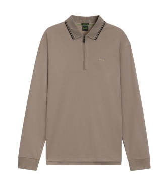 BOSS Polo Plissé de manga longa marrom