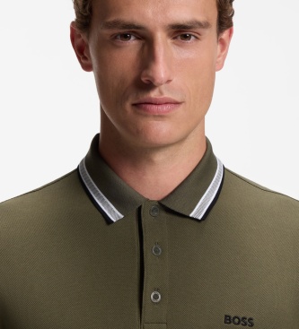 BOSS Polo Plisy manga comprida verde