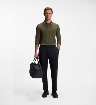 BOSS Polo Plisy manga comprida verde