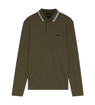 BOSS Polo Plisy manga comprida verde