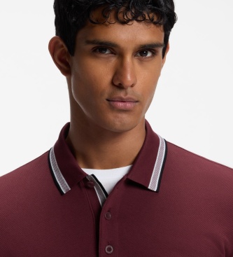 BOSS Polo Plissé manga longa grená