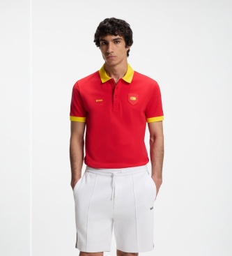 BOSS Polo Paddy com detalhes de bandeira vermelho