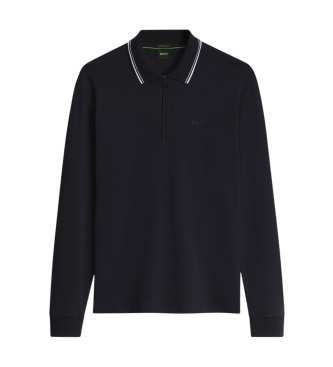 BOSS Polo Plisy manga larga marino