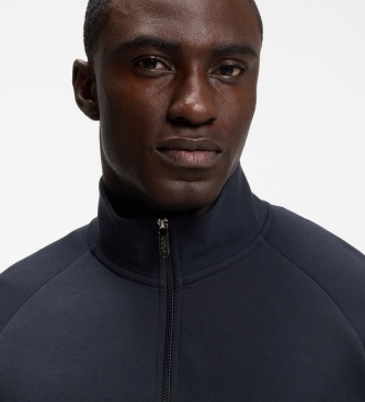 BOSS Sweatshirt med høj krave og halv lynlås Sense marineblå