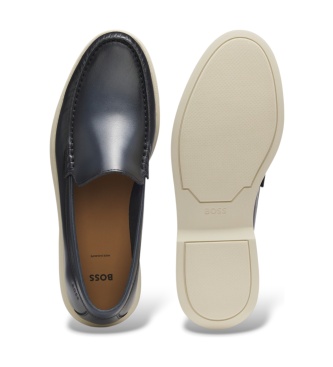 BOSS Navy blue Sienne leather moccasins