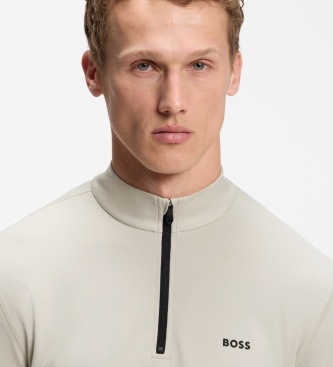 BOSS Bluza z krótkim zamkiem błyskawicznym Active w jasnobeżowym kolorze