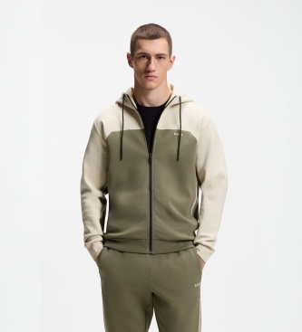 BOSS Sweat à capuche colorblock beige, vert