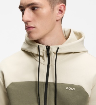 BOSS Sweat à capuche colorblock beige, vert