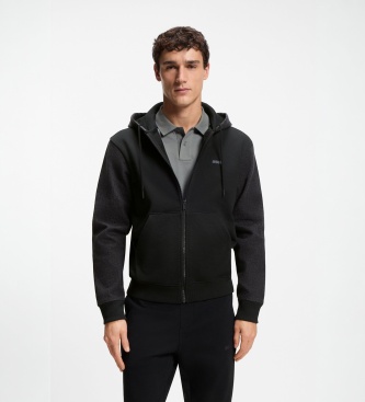 BOSS Sweat à capuche Mix Denim noir