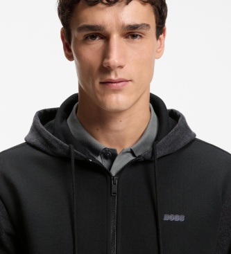 BOSS Sweat à capuche Mix Denim noir