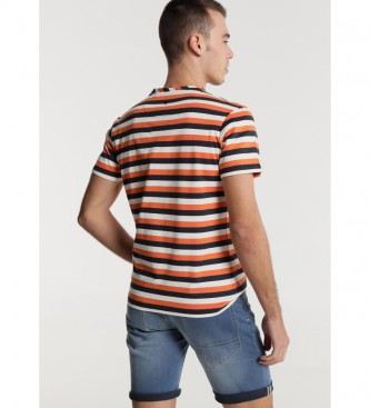 Six Valves Camiseta multi-listras laranja, tecida pela marinha