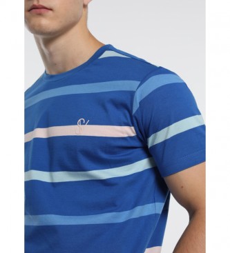 Six Valves T-shirt bleu rayé tissé