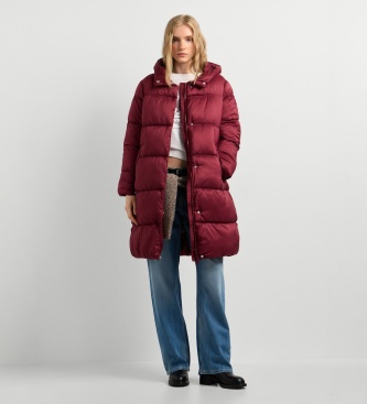 Pepe Jeans Lauren Long gewatteerde jas lang bordeauxrood