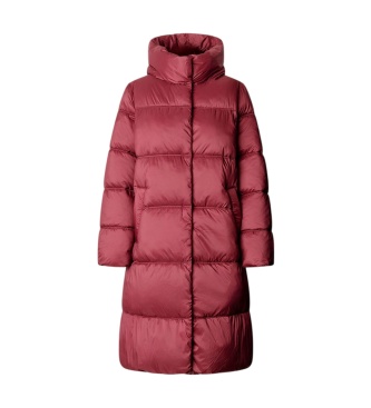Pepe Jeans Lauren Long gewatteerde jas lang bordeauxrood