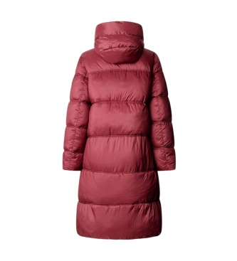 Pepe Jeans Lauren Long gewatteerde jas lang bordeauxrood