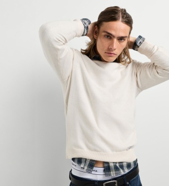 Pepe Jeans Pull Andre col rond blanc cassé