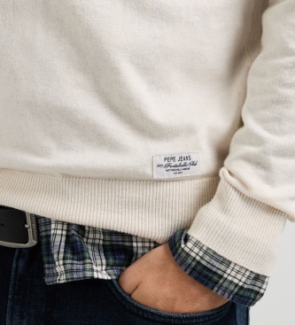 Pepe Jeans Pull Andre col rond blanc cassé