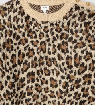 Pepe Jeans Milma Beige Leopard Print Sweater