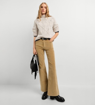 Pepe Jeans Calça Flare Willa Veludo Cotelê bege