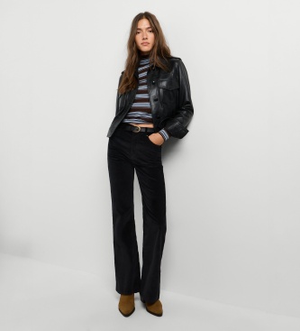 Pepe Jeans Calça flare Willa Corduroy preta