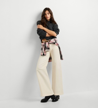 Pepe Jeans Calça Wide Crop Tania Pocket branco quebrado