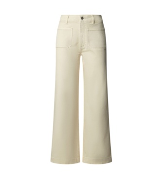 Pepe Jeans Calça Wide Crop Tania Pocket branco quebrado
