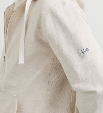 Pepe Jeans Sweat Jasper Melange Zip blanc cassé